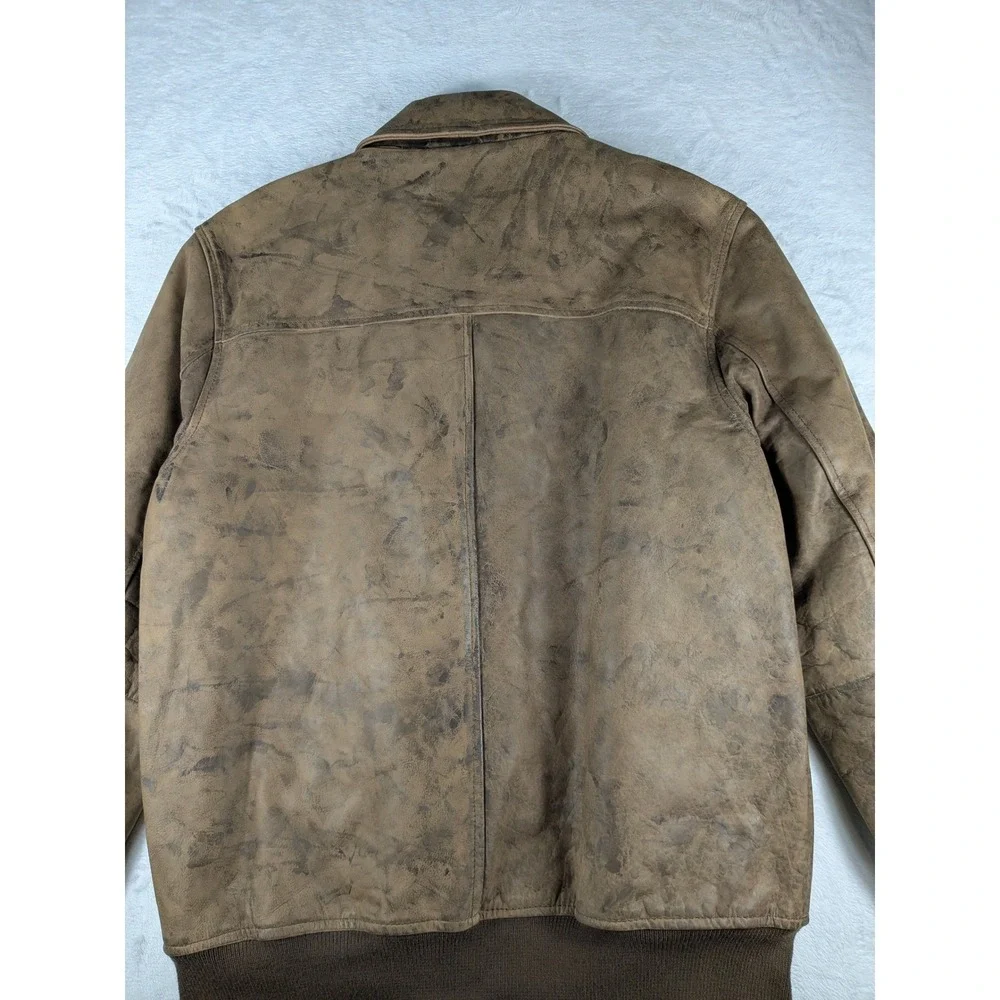 NWT ASOS Faux Leather Bomber‎ Jacket Mens Sz M Brown Distressed Zip Long Sleeve